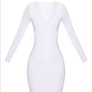 gold mirrored sequin plunge long sleeve midi dress